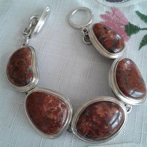 Gorgeous Vintage Heavy Agate sterling silver bracelet stamped 925